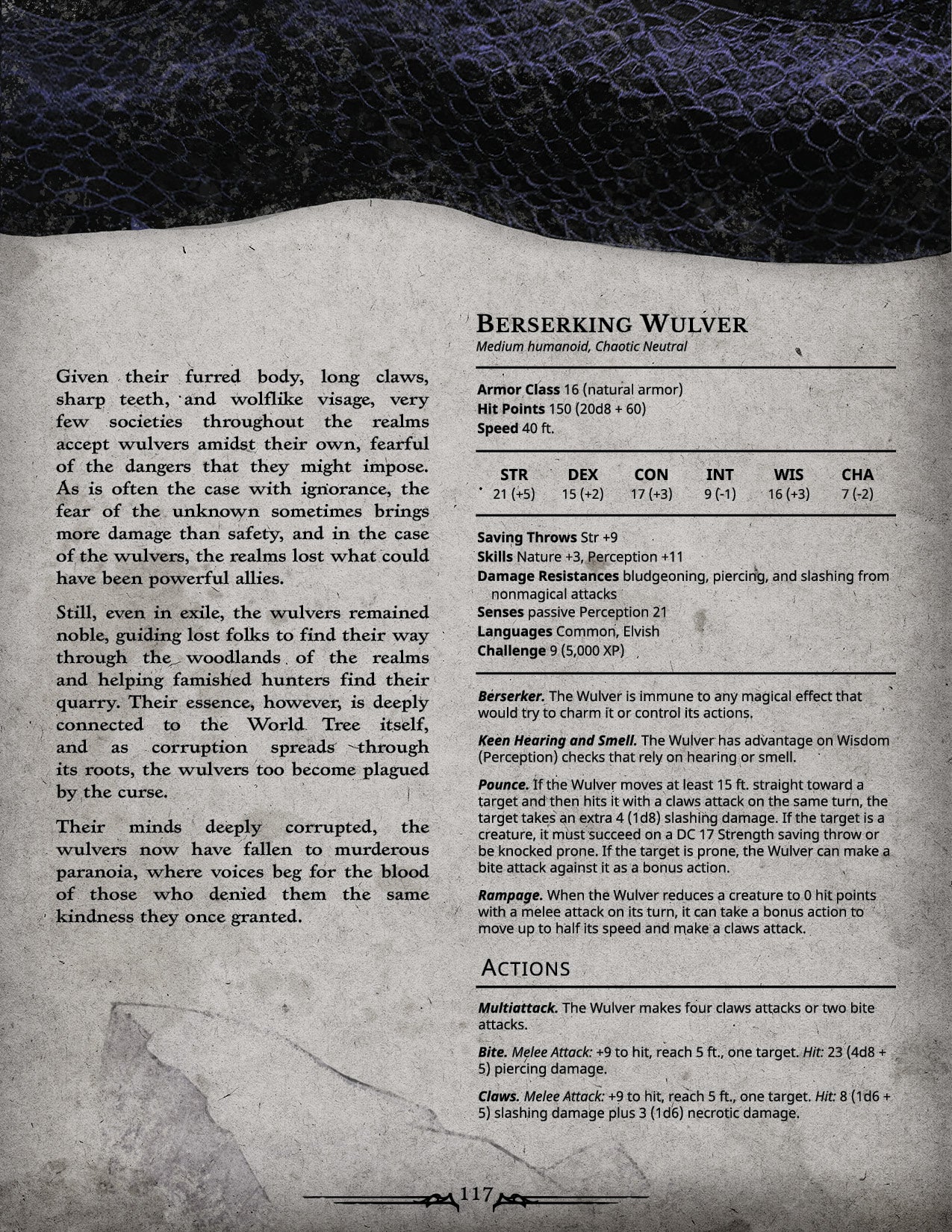Berserking Wulver - stat block