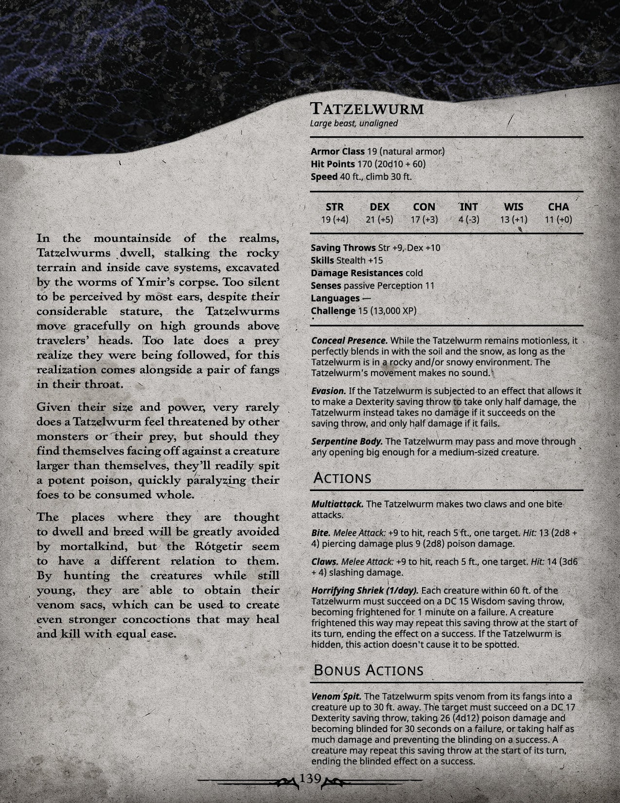 Tatzelwurm - stat block