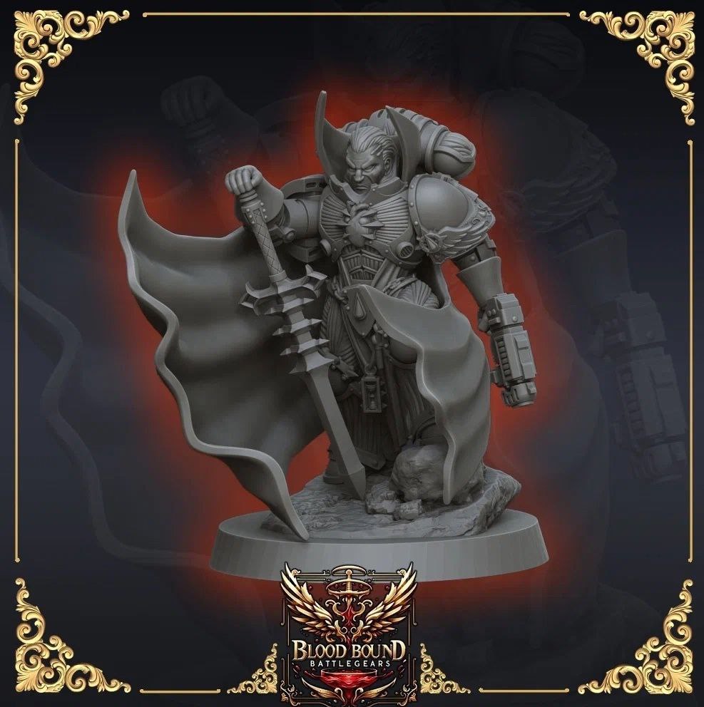 Blood Bound Battlegears Miniatures – Hero Commander & Flying Paladin Squad | 32mm Scale Resin Set